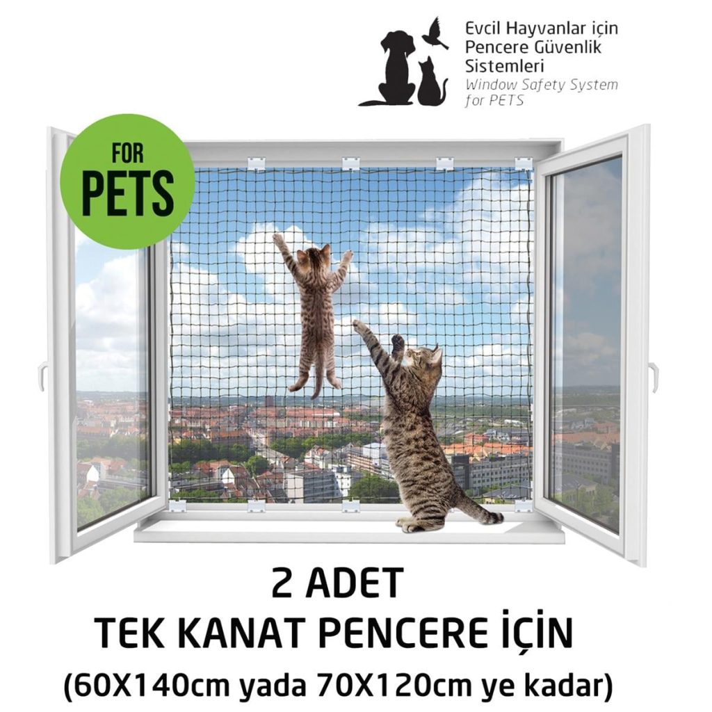 WINBLOCK PETS – Kediler için Çelik Telli Pencere ve Balkon Kedi Filesi – 2 Lİ EKONOMİK KUTU